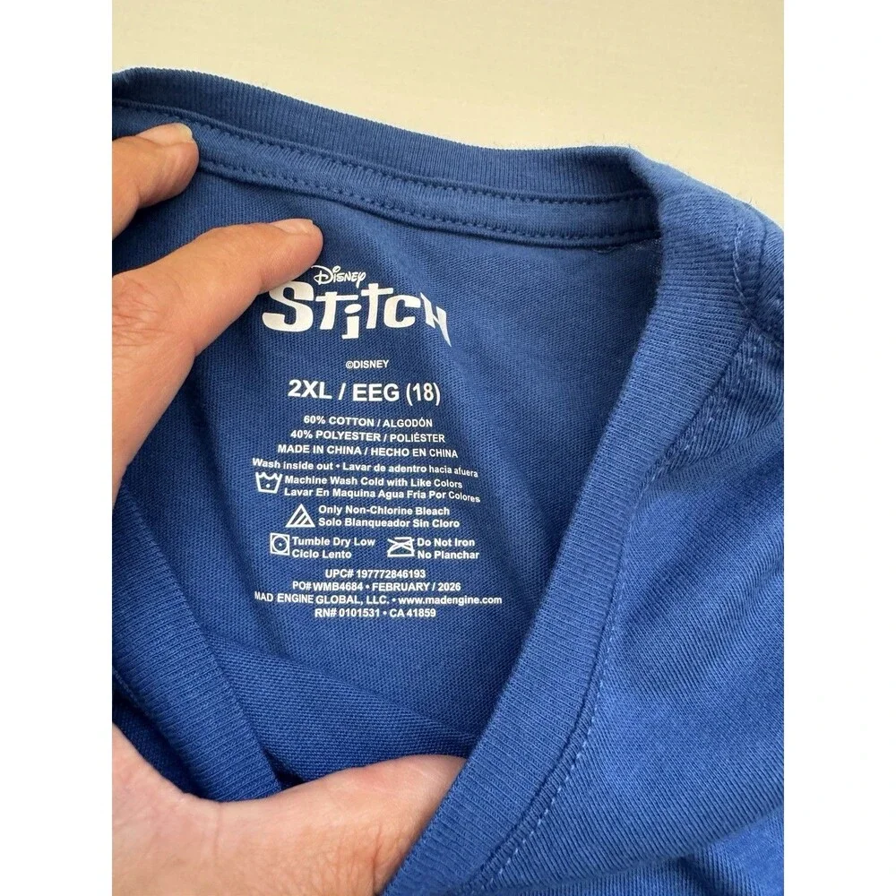 Disney Stitch Wild & Free Unisex Kids XXL 18 Blue Graphic T Shirt NWT
